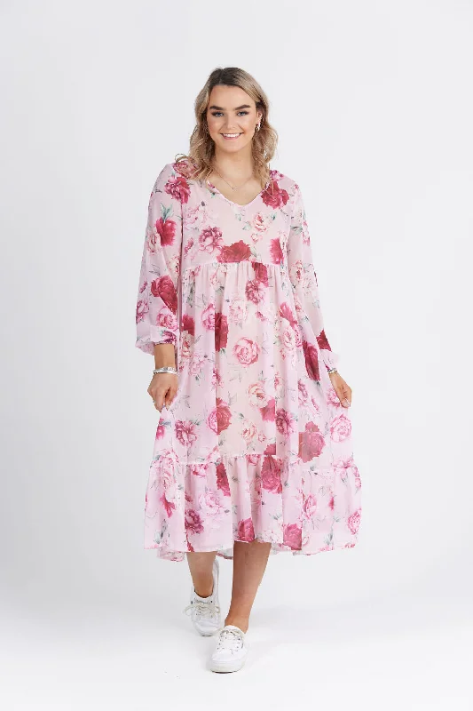 Simone Dress Pink Peony Print