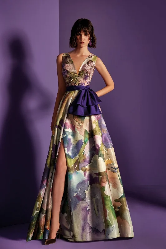 Sleeveless print satin dress