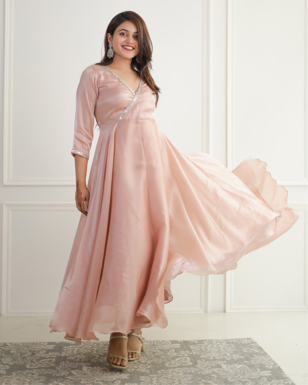 Light Pink Organza Angrakha Kurta