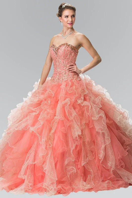 Bead Embroidered Strapless Ruffled Ballgown by Elizabeth K GL2210