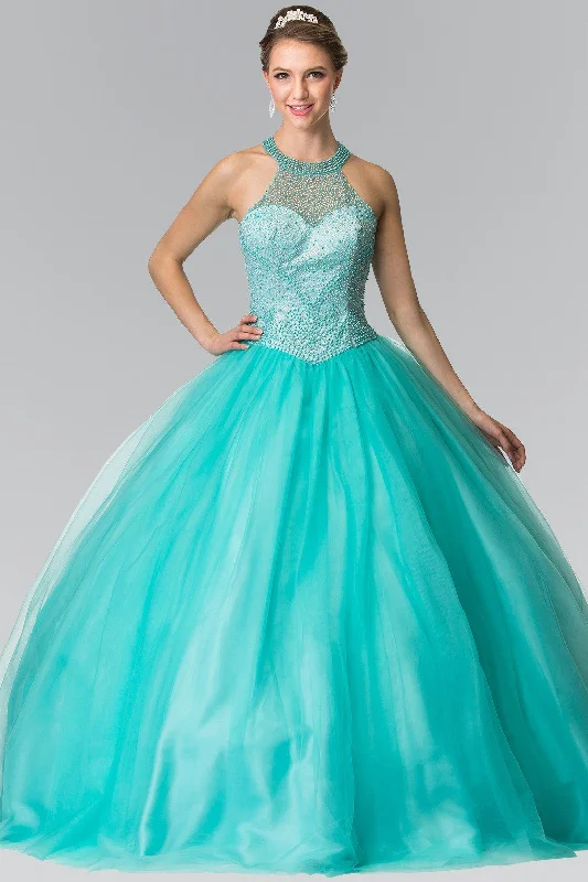 Beaded Halter Illusion Ballgown by Elizabeth K GL2309