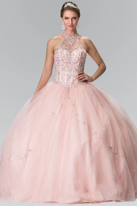 Beaded Halter Illusion Ballgown by Elizabeth K GL2348