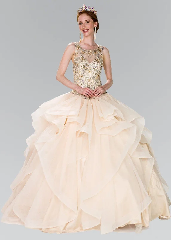 Beaded Illusion Ballgown with Bolero by Elizabeth K GL2378