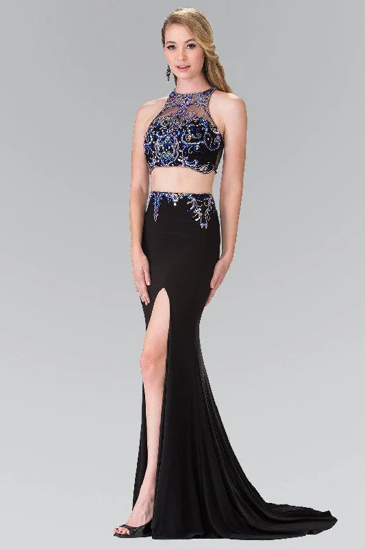 Beaded Two-Piece Illusion Dress with Slit by Elizabeth K GL2277