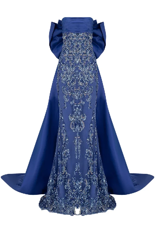 BELLAMY BIJOU BLUE STRAPLESS EMBROIDERY GOWN