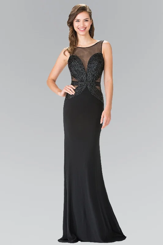 Black Beaded Illusion Dress with Open Back by Elizabeth K GL2234