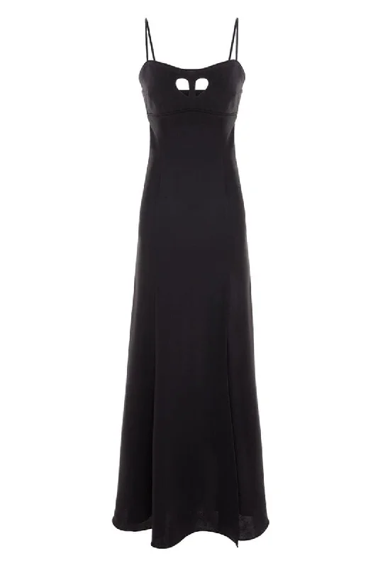 BLACK CUT-OUT HEART SILK GOWN