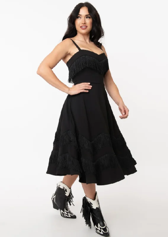 Black Fringe Girlie Dress by Unique Vintage - Size XS