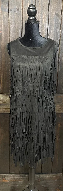 "Black Fringe Suede" Sleeveless Dress