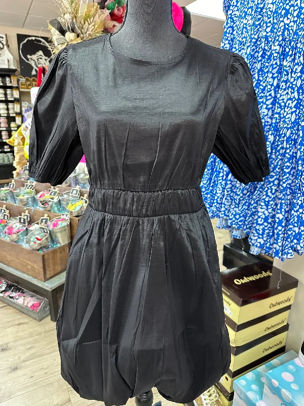 "Black Puffball Hem" Babydoll Dress