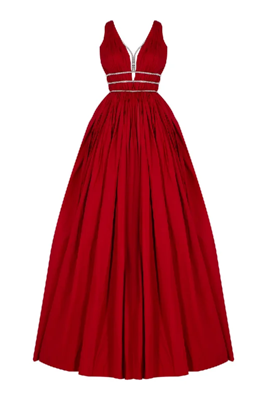 BLISS RED BEADED STRAPS GOWN