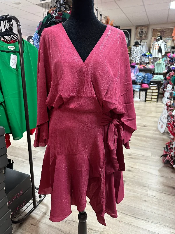 "Burgundy Surplice; Elastic V-Neck" Dress