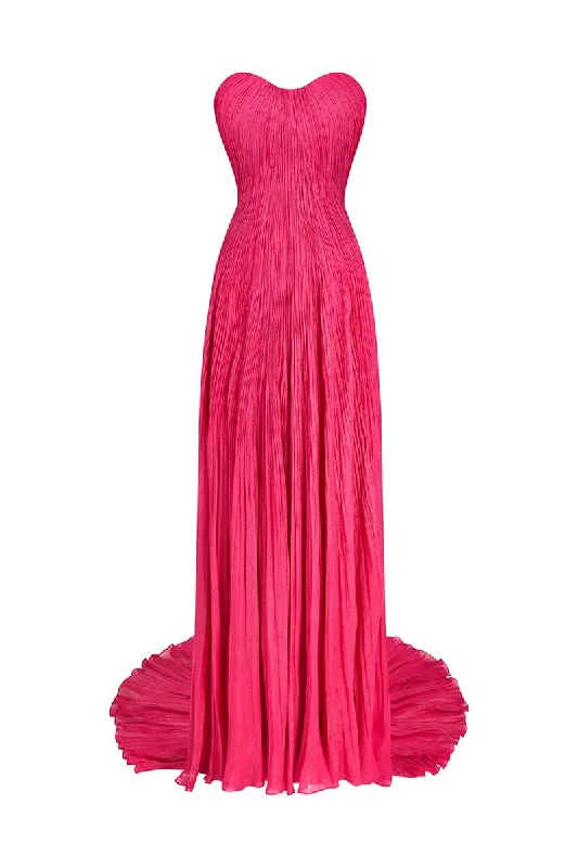 CAMELLIA PINK OFF-SHOULDER PLEATED GOWN