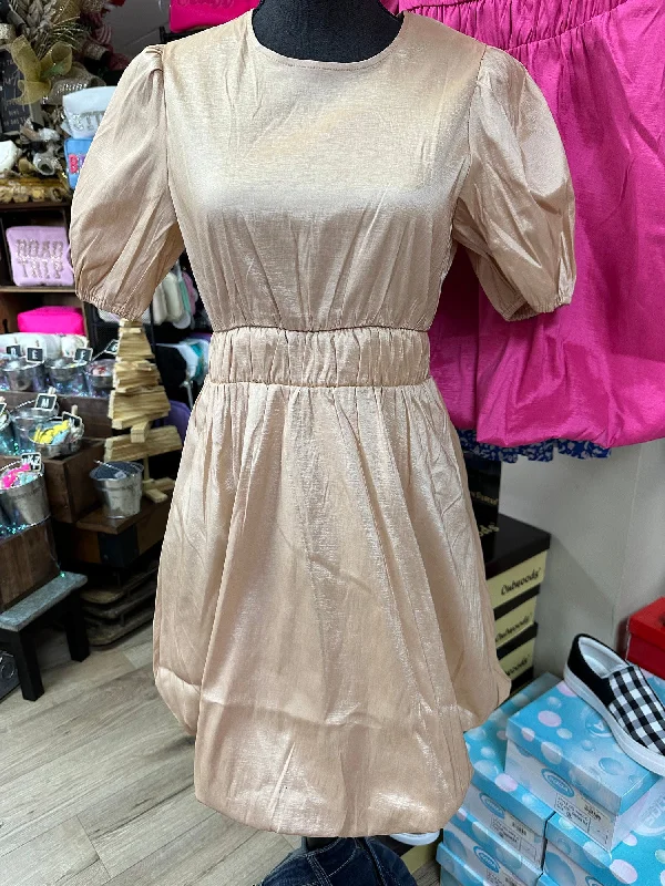 "Champagne Puffball Hem" Babydoll Dress