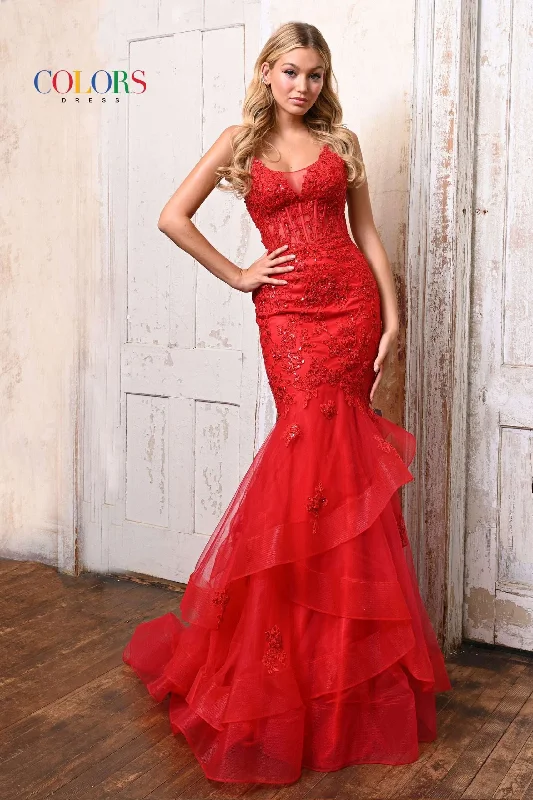 Colors Dress -2899 Beaded Applique Corset Prom Gown