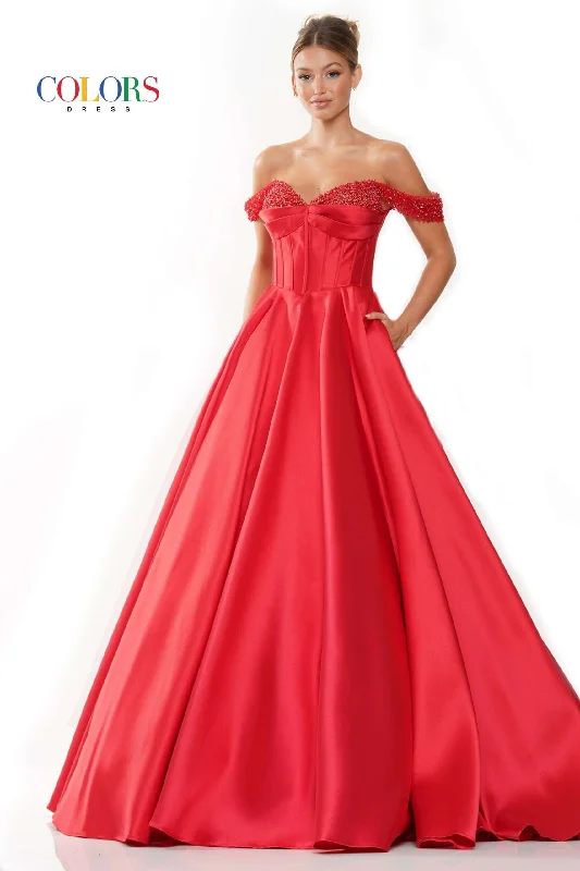 Colors Dress -3191 Off Shoulder Mikado A-Line Prom Dress