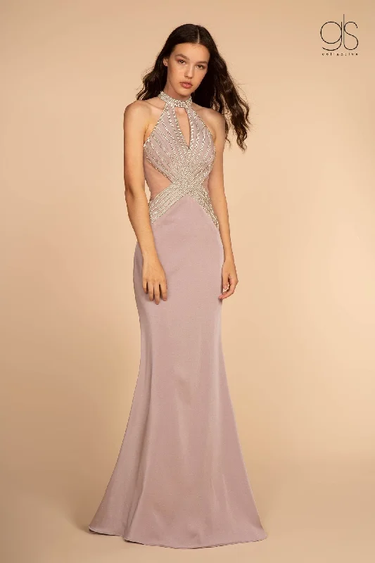 Embellished High Halter Trumpet Dress by Elizabeth K GL2573