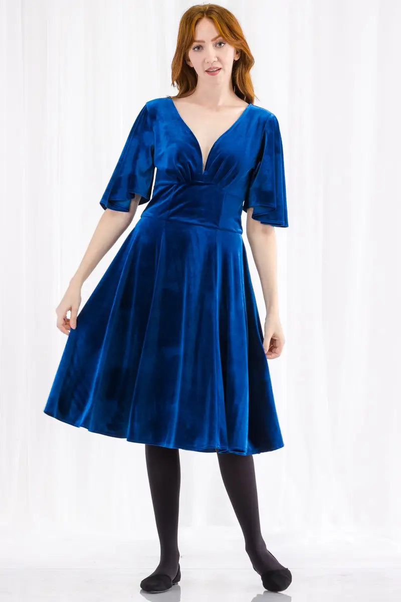 Fit & Flare Velvet Dress in Royal Blue by Tulip B. - Size M