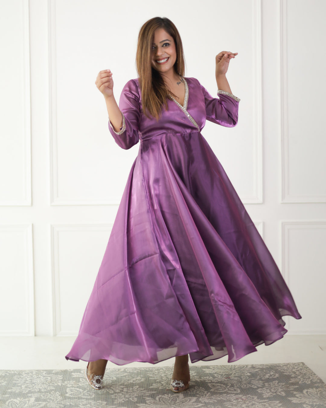 Luxe Iris Purple Organza Angrakha Kurta