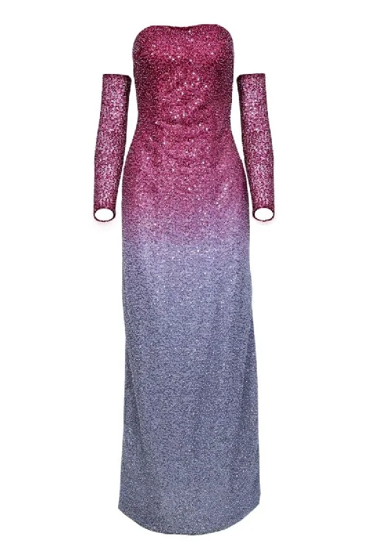 FULL EMBELLISHED BURGUNDY TO SILVER OMBRÉ GOWN