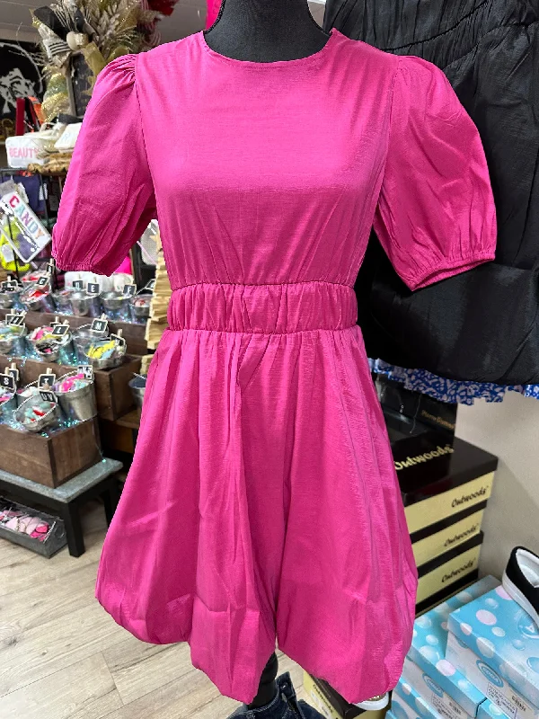 "Hot Pink Puffball Hem" Babydoll Dress