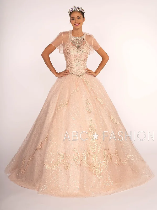 Illusion Sweetheart Glitter Ball Gown with Bolero by Elizabeth K GL2600