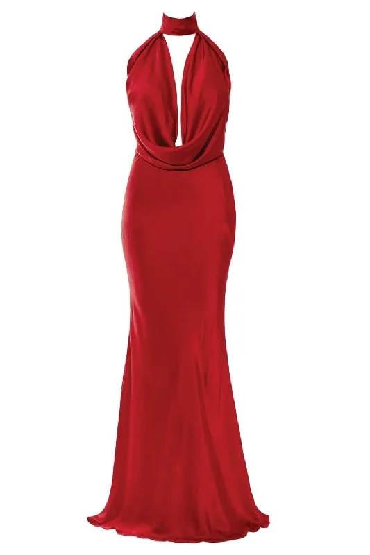 KATHY RED SATIN BACKLESS GOWN