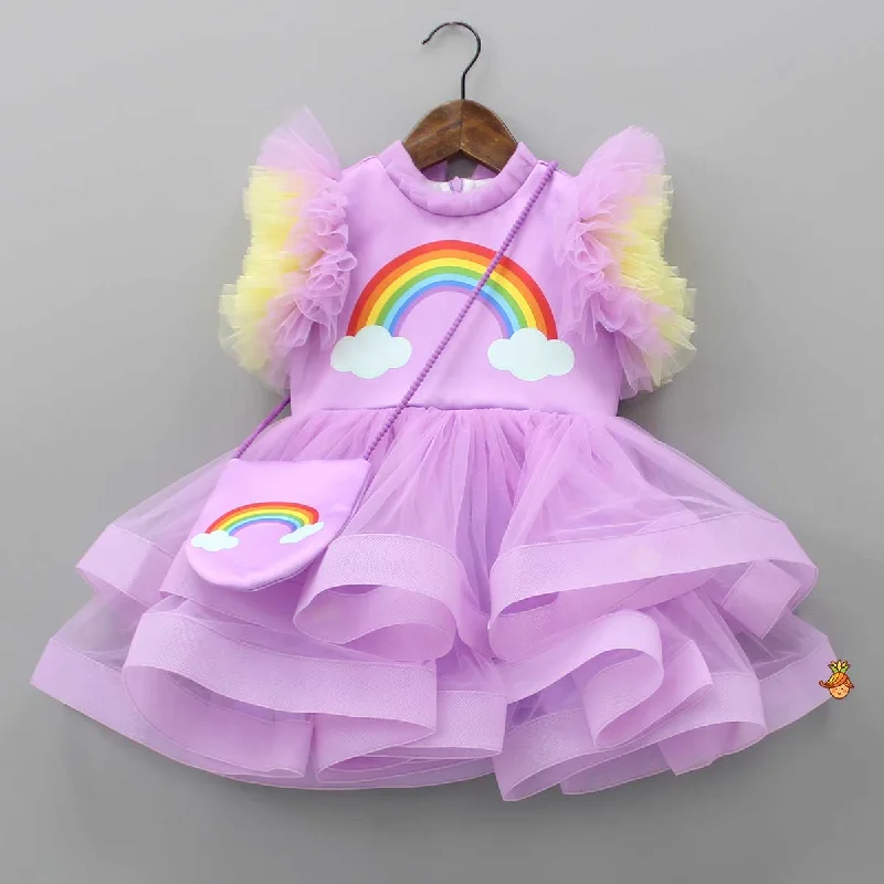 Lavender Rainbow Dress With Matching Sling Bag