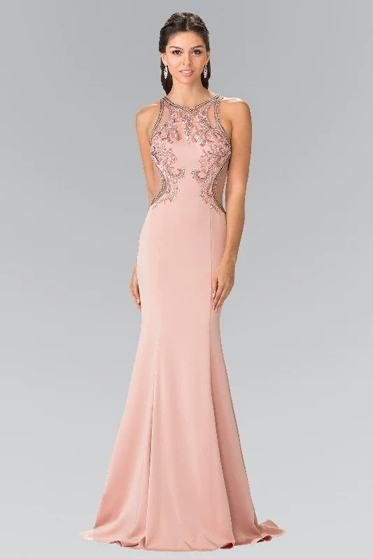 Beaded Sleeveless Dress with Sheer Back by Elizabeth K GL2237