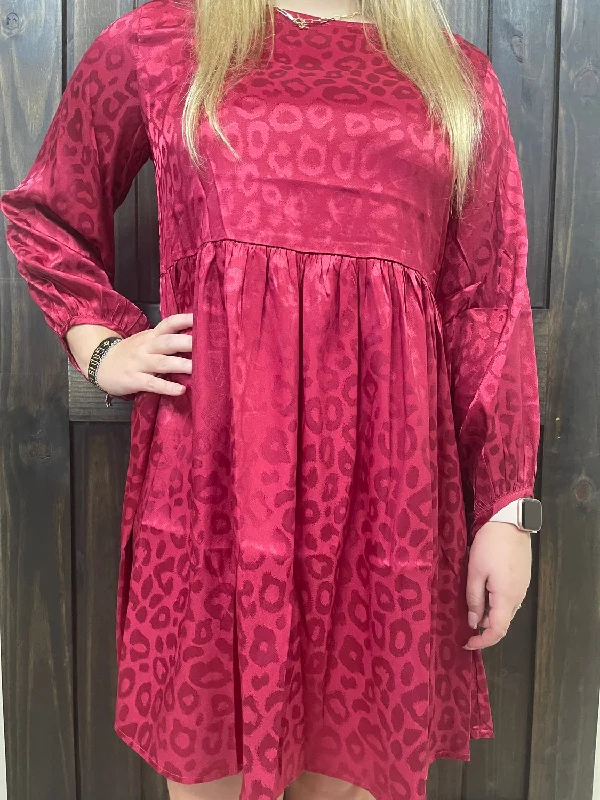 Maroon Satin Cheetah Sway Dress