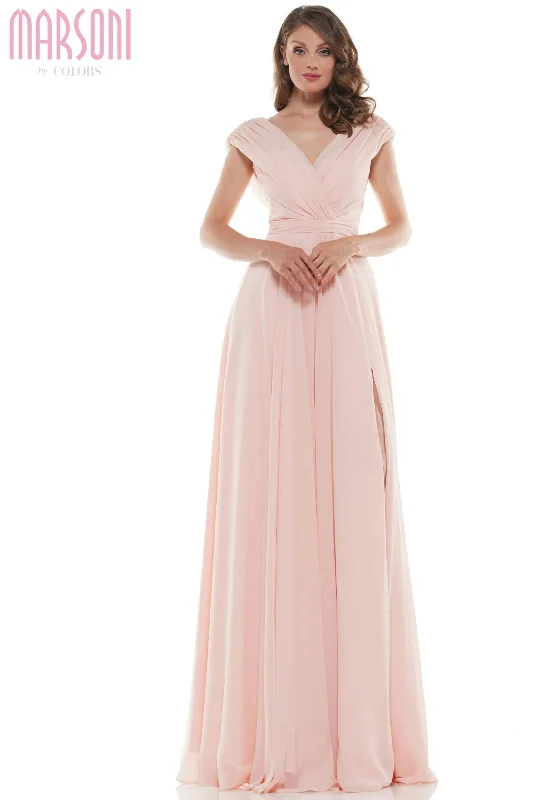 Marsoni by Colors -M251 Chiffon Gathered V-Neck Gown