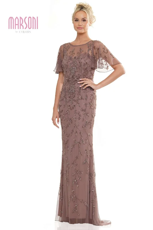 Marsoni by Colors -MV1281 Sweetheart Neck Mesh Beaded Dress