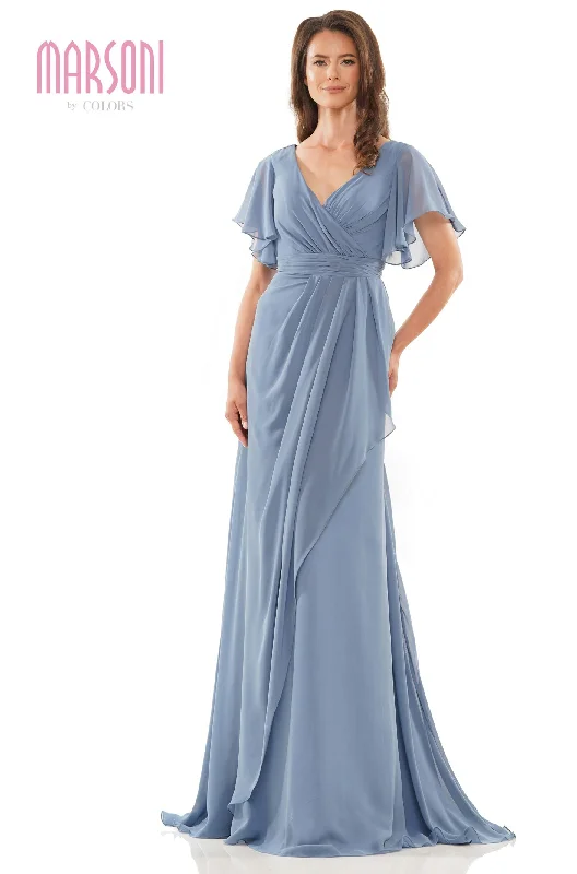 Marsoni by Colors -M320 Ruched A Line Dress With Flutter Sleeves