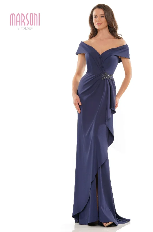 Marsoni by Colors -MV1180 Satin Sheath Dress With Beaded On Waist