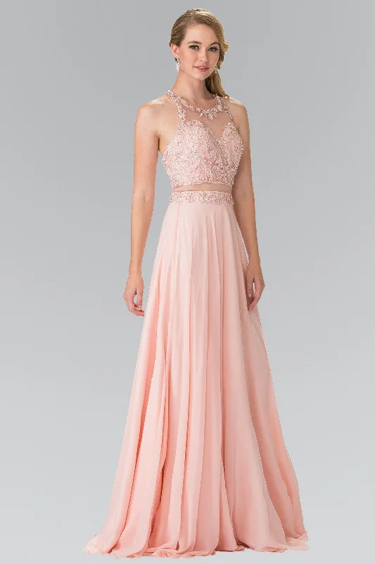 Mock Two-Piece Dress with Beaded Illusion Top by Elizabeth K GL2347