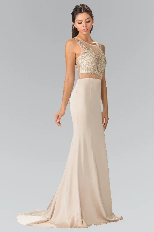 Mock Two-Piece Dress with Embroidered Illusion Top by Elizabeth K GL2247