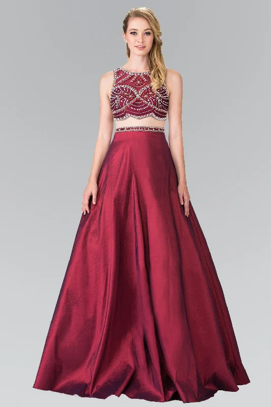 Beaded Mock Two-Piece Dress with Sheer Waistline by Elizabeth K GL2250