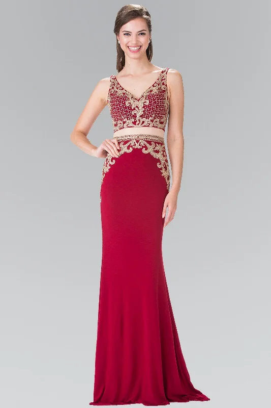 Mock Two-Piece V-Neck Embroidered Dress by Elizabeth K GL2334