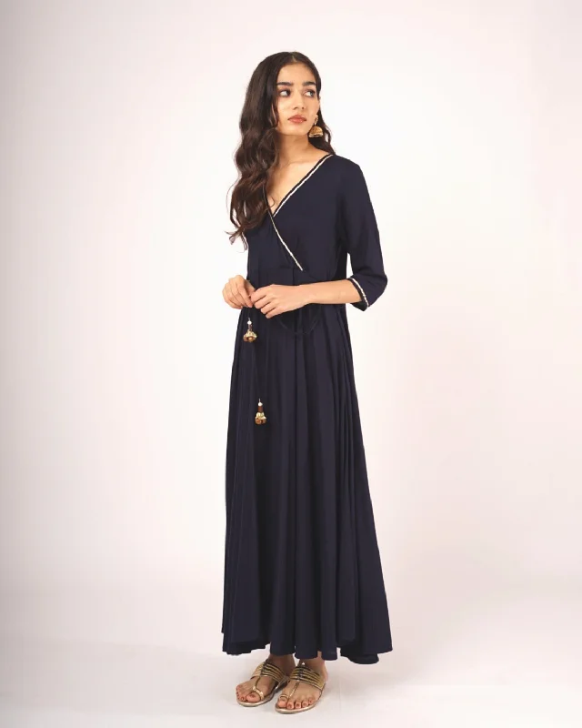 Navy Angrakhaa Gheredaar Kurta