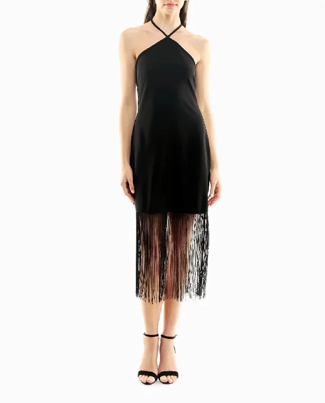 Nicole Miller Sylvie Stretch Crepe Fringed Sheath Dress