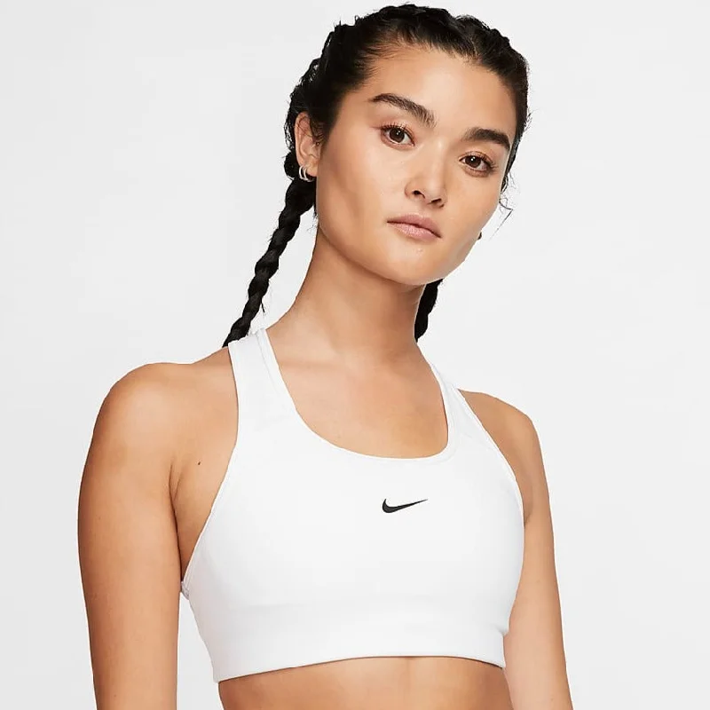 Nike Women's Dri-FIT Swoosh Medium Support 1 Piece Pad Sports Bra (White/Black)