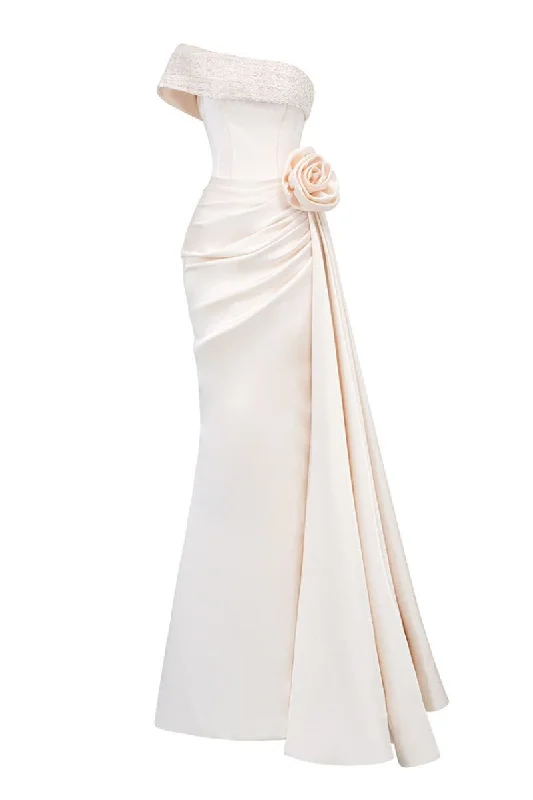 OFF-SHOULDER DRAPED SILK MERMAID GOWN