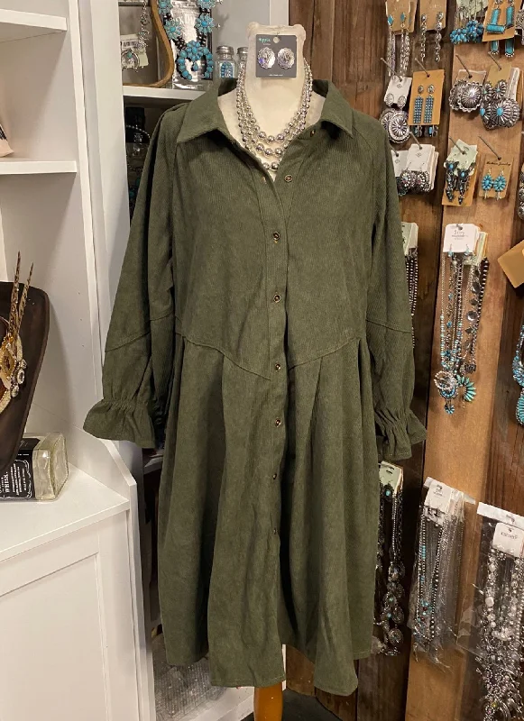 Olive Corduroy Dress