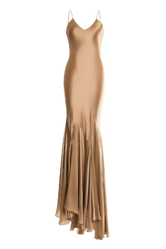 PHOEBS NUDE SATIN FITTED SLIP DRESS