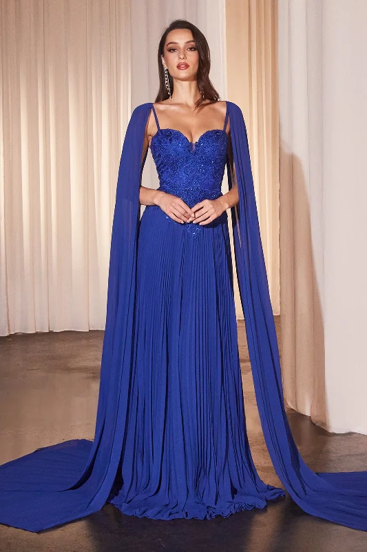 Pleated Cape Sleeve A-line Gown by Ladivine CJ937