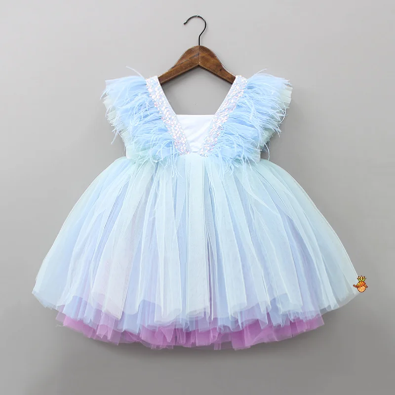 Pre Order: Sleeveless Ruffle Multicolour Net Dress