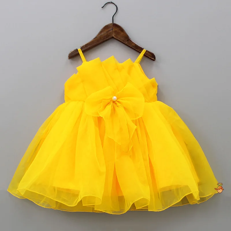 Pre Order: Spaghetti Straps Sleeveless Organza Yellow Dress