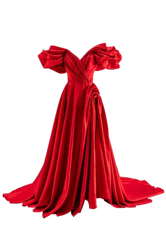 RED VOLUME SCULPTED GOWN