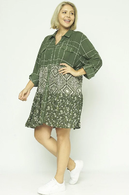 Roll Up Sleeve Button Down Dress