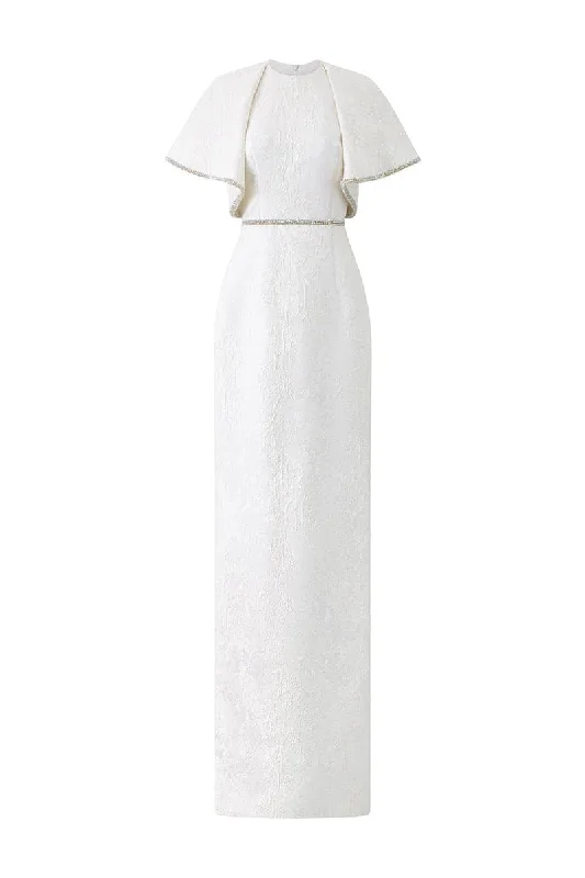 ROUND NECK GOWN WITH EXAGGERATED SHOULDERS